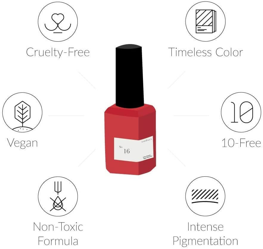 Sundays 10-Free, Nontoxic Nail Polish No.16 (Ruby red)
