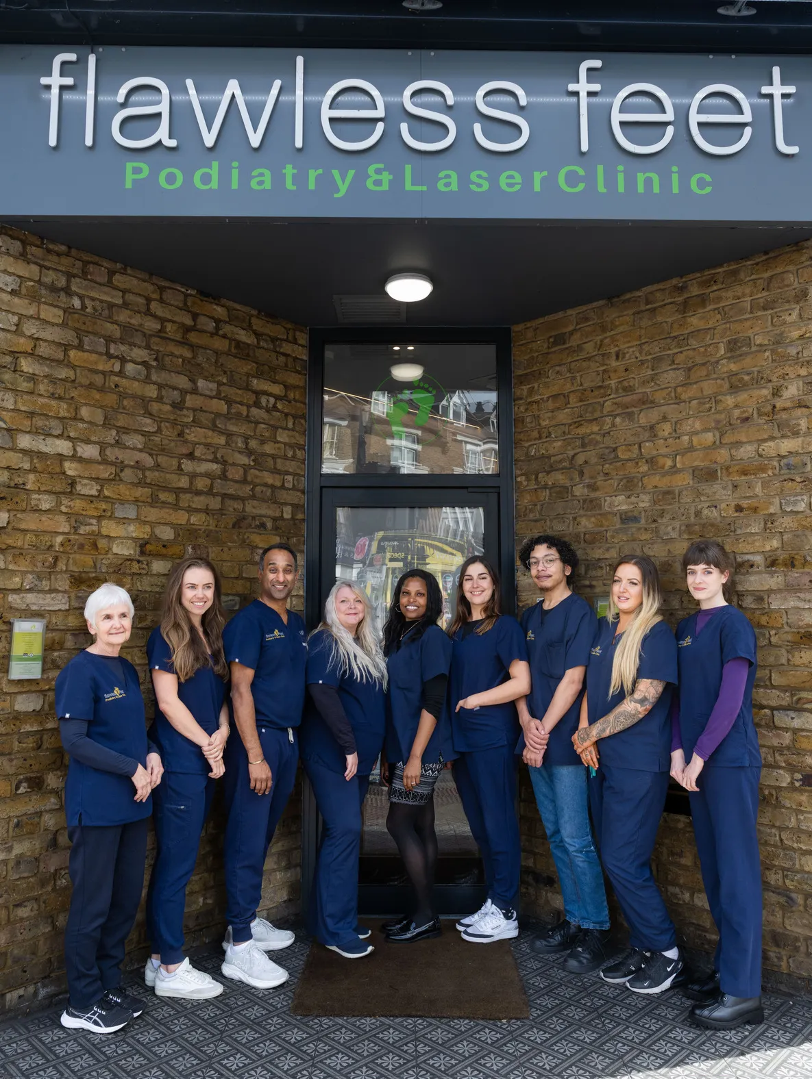 The Flawless Feet podiatry team outside their London clinic